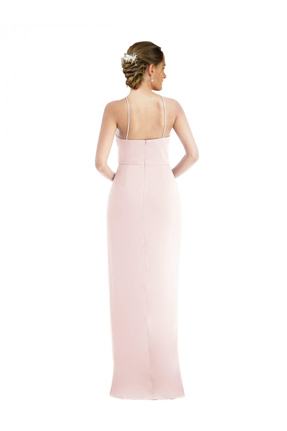 Magasins de Rose Trompette Licou Crêpe Stretch Longue Robes demoiselle d'honneur / Robes de bal