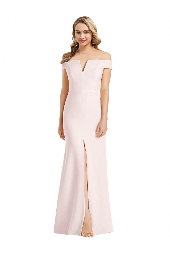 Magasins de Rose Trompette Épaule Dénudée Col V Crêpe Stretch Longue Formelles Robes demoiselle d'honneur / Robes de soirée / Robes de bal