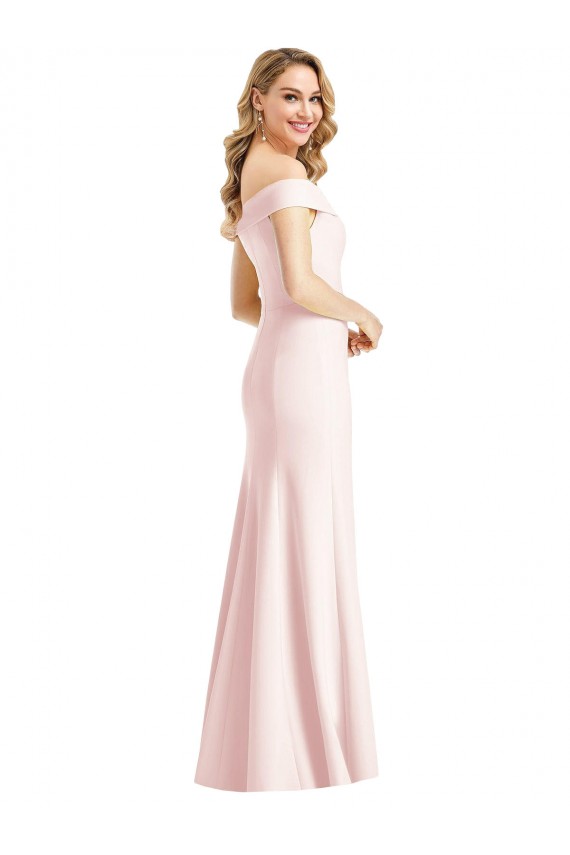 Magasins de Rose Trompette Épaule Dénudée Col V Crêpe Stretch Longue Formelles Robes demoiselle d'honneur / Robes de soirée / Robes de bal