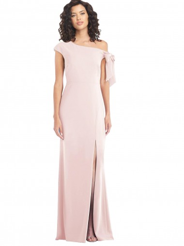 Magasins de Rose Trompette Épaule Dénudée Crêpe Stretch Longue Formelles Robes demoiselle d'honneur / Robes de soirée / Robes de bal
