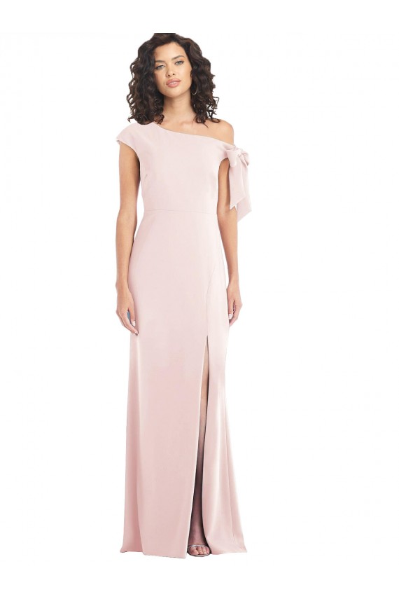 Magasins de Rose Trompette Épaule Dénudée Crêpe Stretch Longue Formelles Robes demoiselle d'honneur / Robes de soirée / Robes de bal