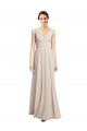 Magasins de Rose crème Trapèze Col V Mousseline Longue Robes demoiselle d'honneur