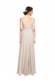 Magasins de Rose crème Trapèze Col V Mousseline Longue Robes demoiselle d'honneur