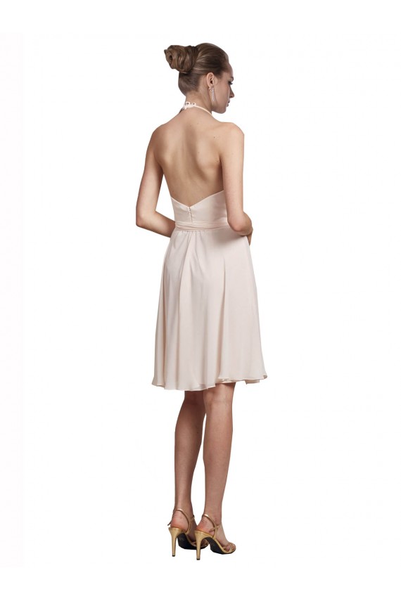 Magasins de Rose crème Trapèze Licou Col V Mousseline Courte Robes demoiselle d'honneur / Robes de cocktail