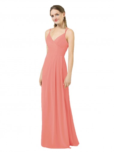 Magasins de Rose du Désert Fourreau Col V Mousseline Longue Robes demoiselle d'honneur