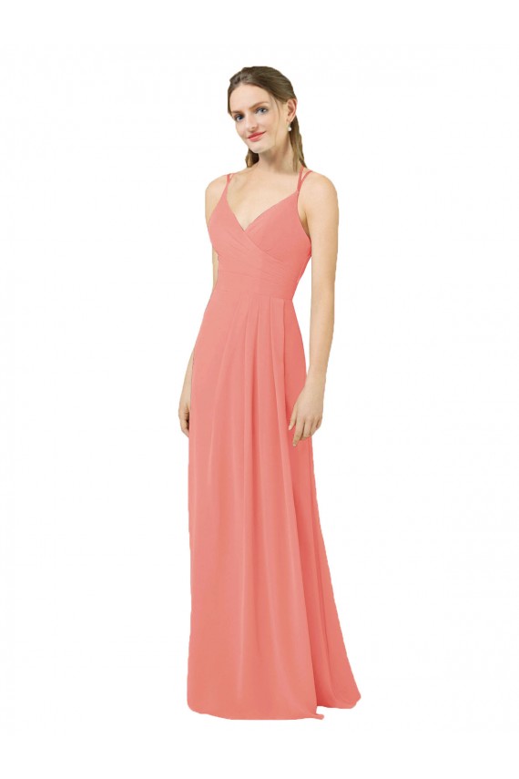 Magasins de Rose du Désert Fourreau Col V Mousseline Longue Robes demoiselle d'honneur