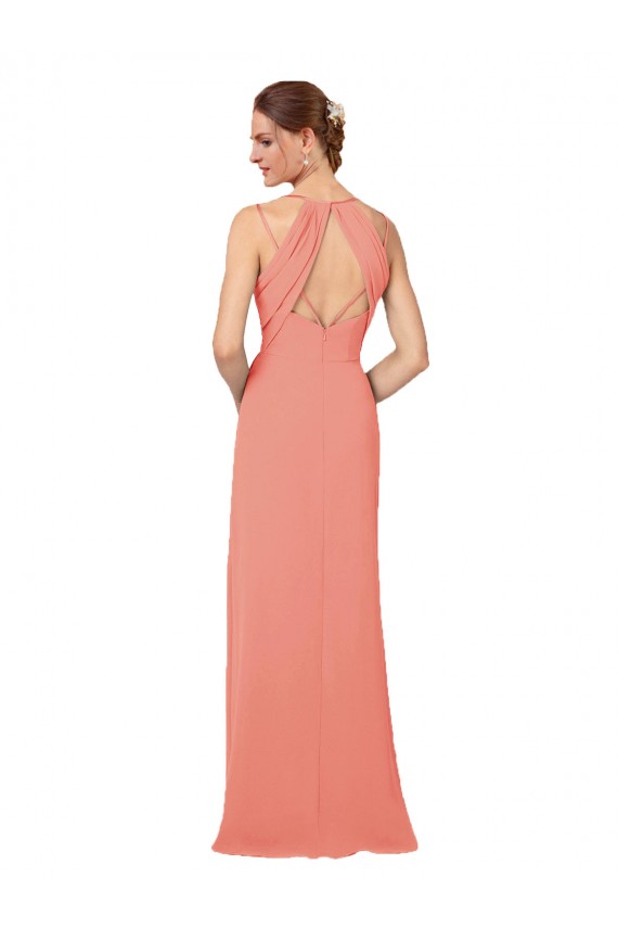 Magasins de Rose du Désert Fourreau Col V Mousseline Longue Robes demoiselle d'honneur