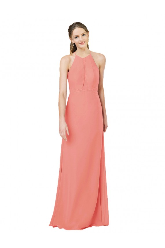 Magasins de Rose du Désert Fourreau Licou Mousseline Longue Robes demoiselle d'honneur