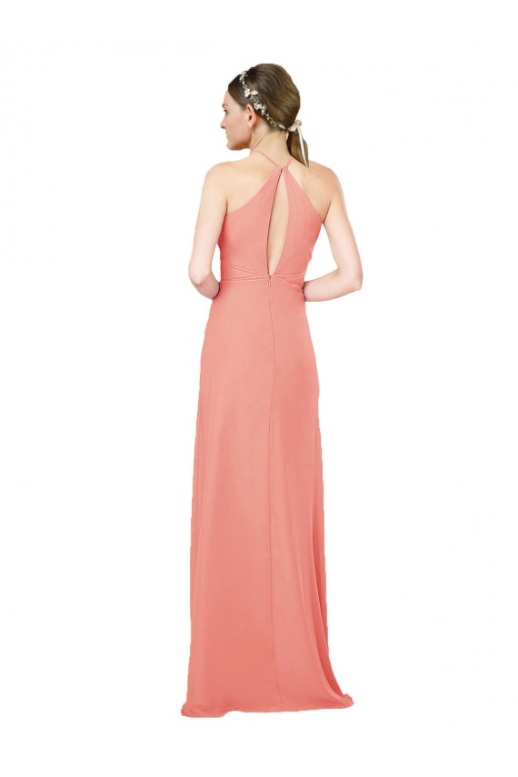 Magasins de Rose du Désert Fourreau Licou Mousseline Longue Robes demoiselle d'honneur