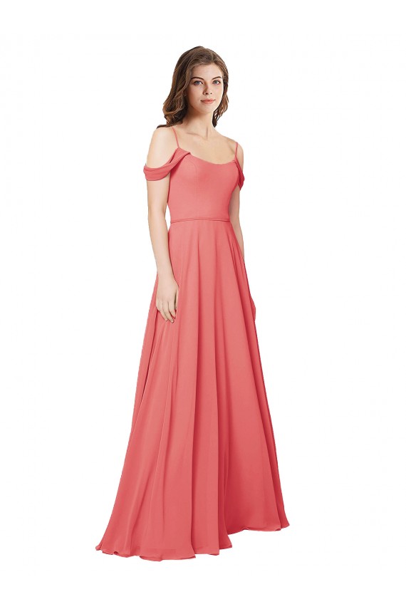 Magasins de Rose du Désert Trapèze Épaule Dénudée Mousseline Longue Robes demoiselle d'honneur