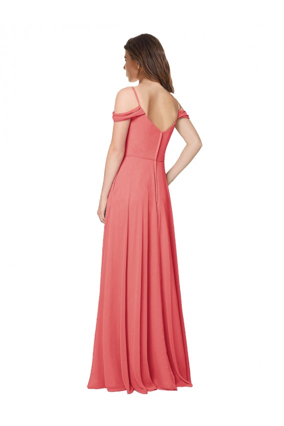 Magasins de Rose du Désert Trapèze Épaule Dénudée Mousseline Longue Robes demoiselle d'honneur