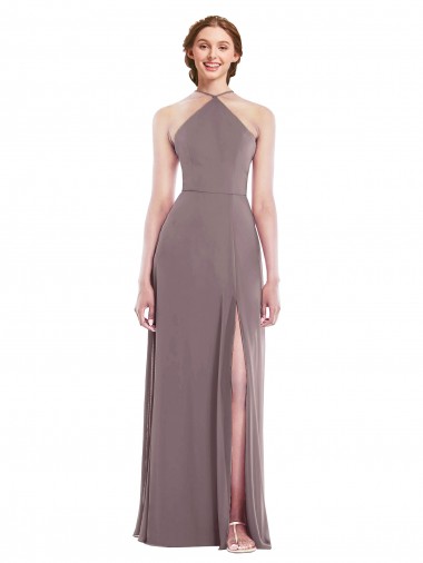 Magasins de Rose poudré Trapèze Licou Mousseline Longue Formelles Robes demoiselle d'honneur / Robes de soirée