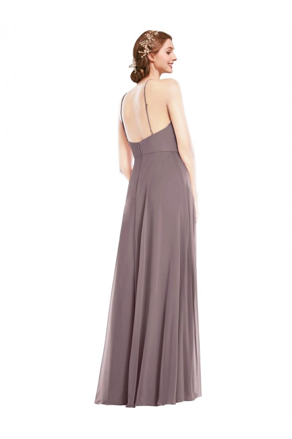 Magasins de Rose poudré Trapèze Licou Mousseline Longue Formelles Robes demoiselle d'honneur / Robes de soirée