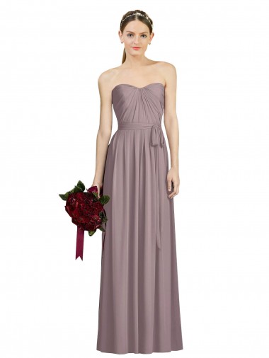 Magasins de Rose poudré Trapèze Mousseline Longue Robes demoiselle d'honneur