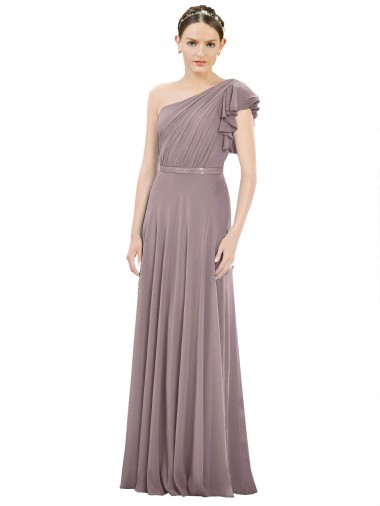 Magasins de Rose poudré Trapèze Mousseline Longue Robes demoiselle d'honneur