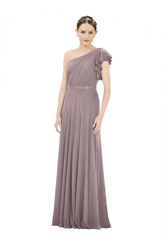 Magasins de Rose poudré Trapèze Mousseline Longue Robes demoiselle d'honneur