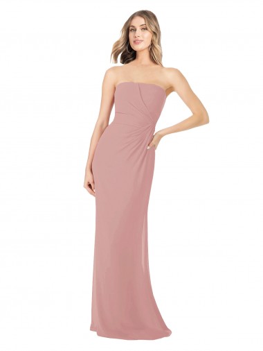 Magasins de Rose poussiéreux Fourreau Sans bretelle Mousseline Longue Robes demoiselle d'honneur