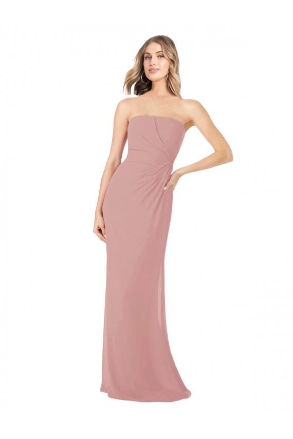 Magasins de Rose poussiéreux Fourreau Sans bretelle Mousseline Longue Robes demoiselle d'honneur