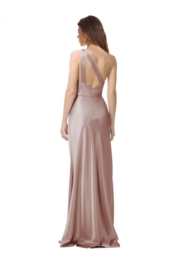 Magasins de Rose poussiéreux Fourreau Satiné Stretch Longue Formelles Robes demoiselle d'honneur / Robes de soirée / Robes de bal