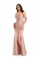 Magasins de Rose poussiéreux Sirène Col V Satiné Soyeux Longue Formelles Robes demoiselle d'honneur / Robes de soirée / Robes de bal