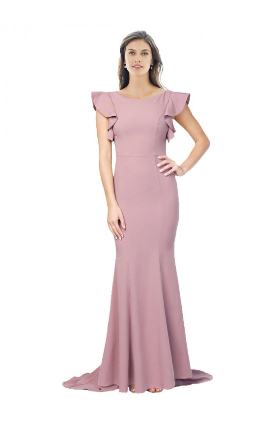 Magasins de Rose poussiéreux Sirène Col rond Balayage train Crêpe Stretch Longue Formelles Robes demoiselle d'honneur / Robes de soirée / Robes de bal