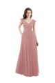 Magasins de Rose poussiéreux Trapèze Col V Mousseline Longue Robes demoiselle d'honneur