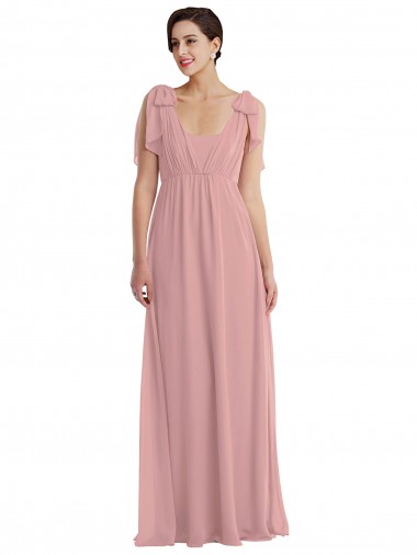 Magasins de Rose poussiéreux Trapèze Licou Mousseline Longue Robes demoiselle d'honneur