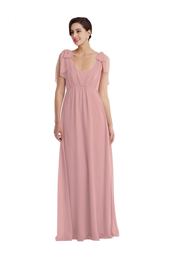 Magasins de Rose poussiéreux Trapèze Licou Mousseline Longue Robes demoiselle d'honneur
