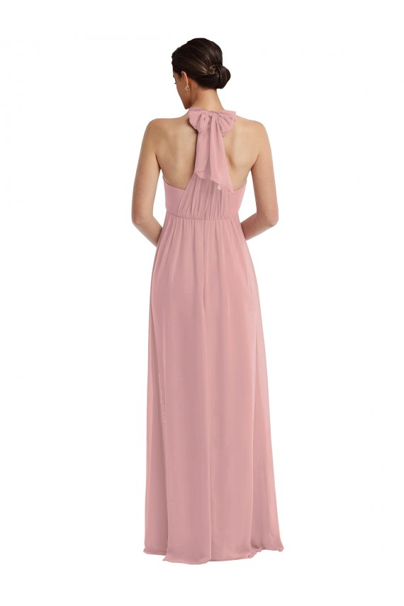 Magasins de Rose poussiéreux Trapèze Licou Mousseline Longue Robes demoiselle d'honneur
