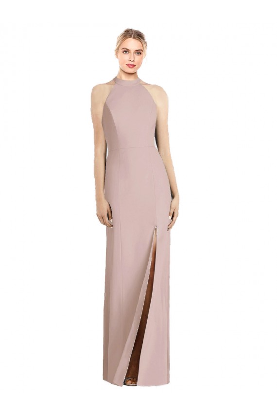 Magasins de Rose poussiéreux Trompette Licou Crêpe Stretch Longue Robes demoiselle d'honneur