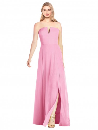 Magasins de Rose vif Trompette Col V Sans bretelle Mousseline Longue Robes demoiselle d'honneur