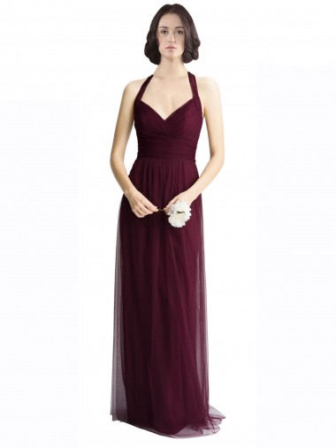 Magasins de Rouge 74 Trapèze Licou Col V Tulle Longue Robes demoiselle d'honneur