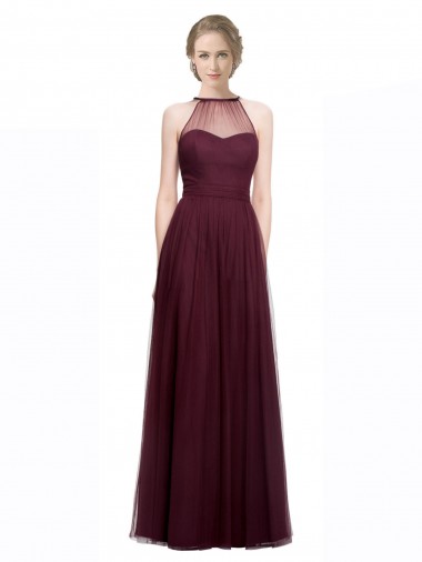 Magasins de Rouge 74 Trapèze Licou Illusion Tulle Longue Robes demoiselle d'honneur