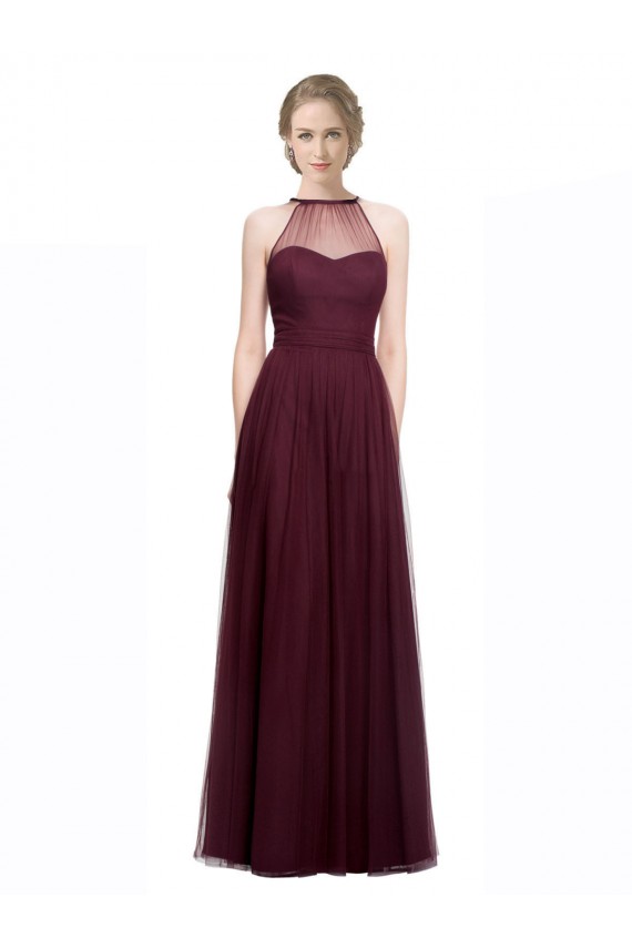 Magasins de Rouge 74 Trapèze Licou Illusion Tulle Longue Robes demoiselle d'honneur