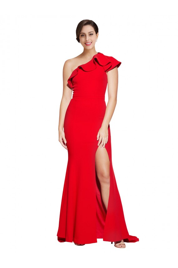 Magasins de Rouge Fourreau Balayage train Crêpe Stretch Longue Robes demoiselle d'honneur / Robes de bal