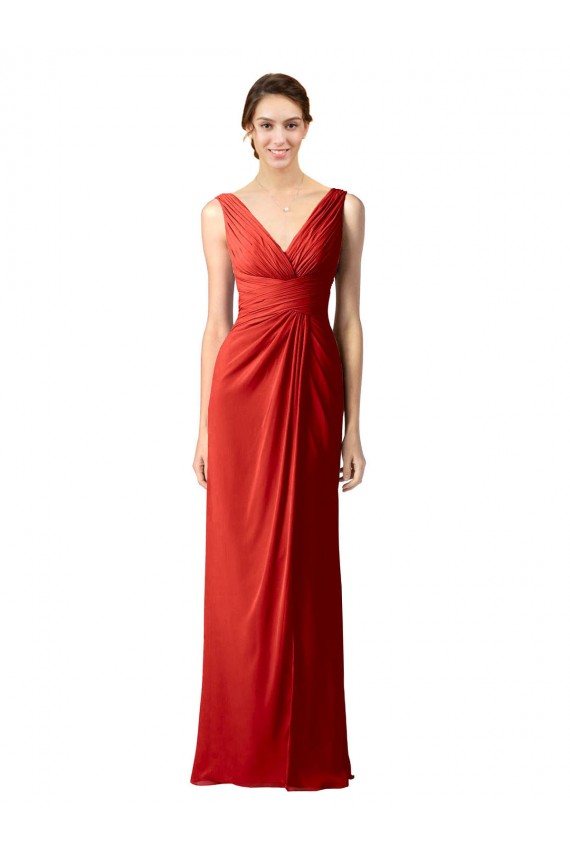 Magasins de Rouge Fourreau Col V Mousseline Longue Robes demoiselle d'honneur