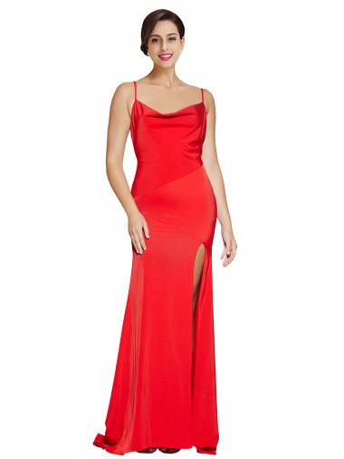 Magasins de Rouge Fourreau Sans bretelle Satiné Stretch Longue Formelles Robes demoiselle d'honneur / Robes de soirée / Robes de bal