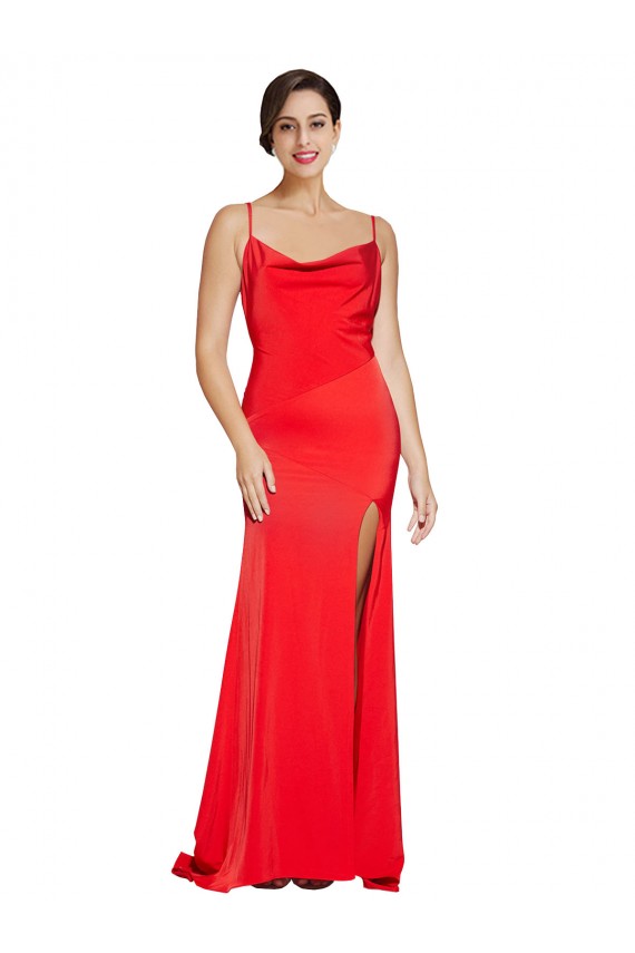 Magasins de Rouge Fourreau Sans bretelle Satiné Stretch Longue Formelles Robes demoiselle d'honneur / Robes de soirée / Robes de bal