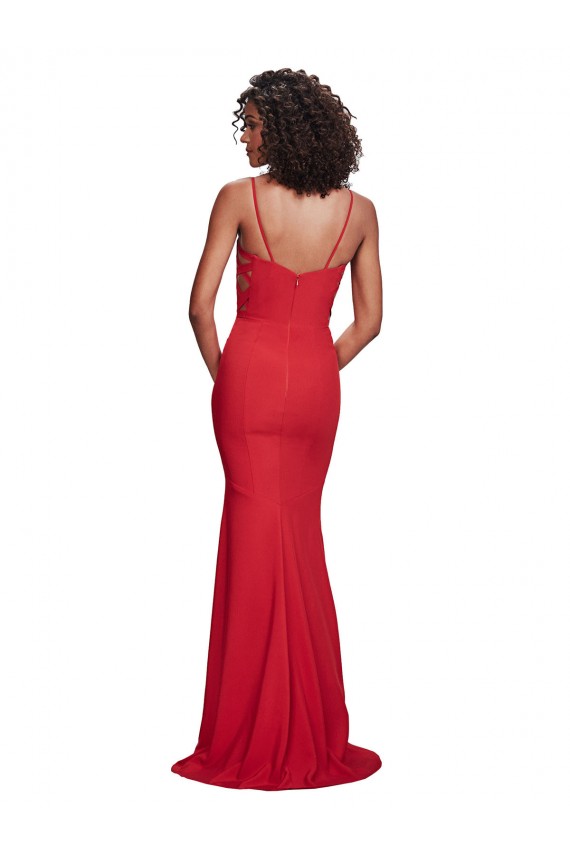 Magasins de Rouge Sirène Bretelles spaghetti Crêpe Stretch Longue Formelles Robes demoiselle d'honneur / Robes de soirée / Robes de bal
