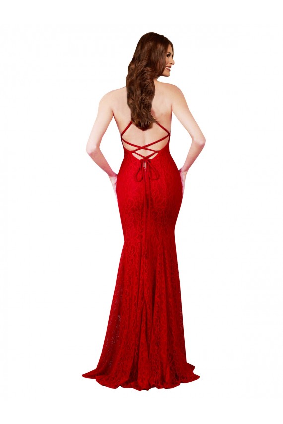 Magasins de Rouge Sirène Col V Dentelle Longue Formelles Robes demoiselle d'honneur / Robes de soirée / Robes de bal