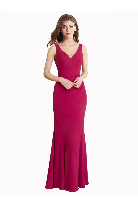 Magasins de Rouge Sirène Col V Mousseline Longue Robes demoiselle d'honneur / Robes de bal