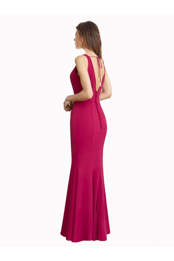 Magasins de Rouge Sirène Col V Mousseline Longue Robes demoiselle d'honneur / Robes de bal
