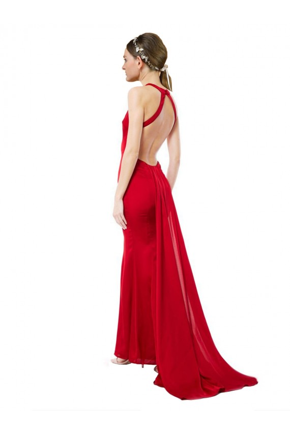 Magasins de Rouge Sirène Licou Col Haut Crêpe Stretch Longue Formelles Robes demoiselle d'honneur / Robes de soirée / Robes de bal