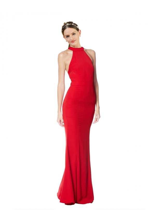 Magasins de Rouge Sirène Licou Col Haut Crêpe Stretch Longue Formelles Robes demoiselle d'honneur / Robes de soirée / Robes de bal