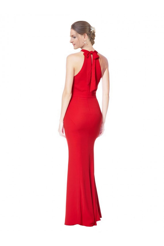 Magasins de Rouge Sirène Licou Col Haut Crêpe Stretch Longue Formelles Robes demoiselle d'honneur / Robes de soirée / Robes de bal