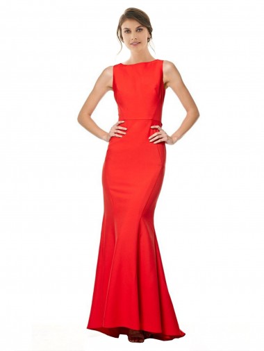 Magasins de Rouge Sirène Licou Col Haut Crêpe Stretch Longue Formelles Robes demoiselle d'honneur / Robes de soirée / Robes de bal