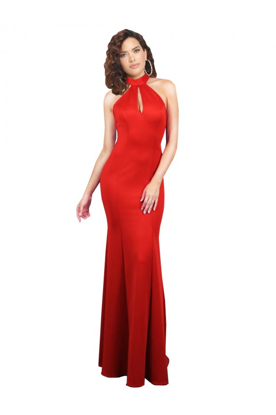 Magasins de Rouge Sirène Licou Satiné Stretch Longue Formelles Robes demoiselle d'honneur / Robes de soirée / Robes de bal