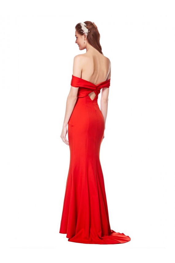 Magasins de Rouge Sirène Épaule Dénudée Crêpe Stretch Longue Formelles Robes demoiselle d'honneur / Robes de soirée / Robes de bal