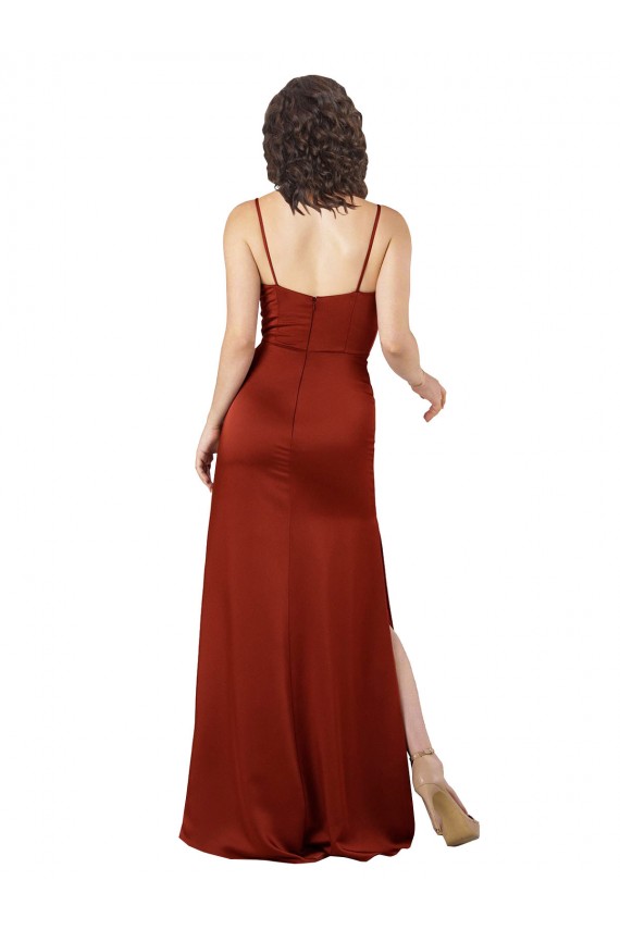 Magasins de Rouge Trapèze Bretelles spaghetti Col Carré Satiné Soyeux Longue Formelles Robes demoiselle d'honneur / Robes de soirée / Robes de bal