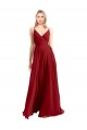 Magasins de Rouge Trapèze Bretelles spaghetti Col V Mousseline Longue Robes demoiselle d'honneur